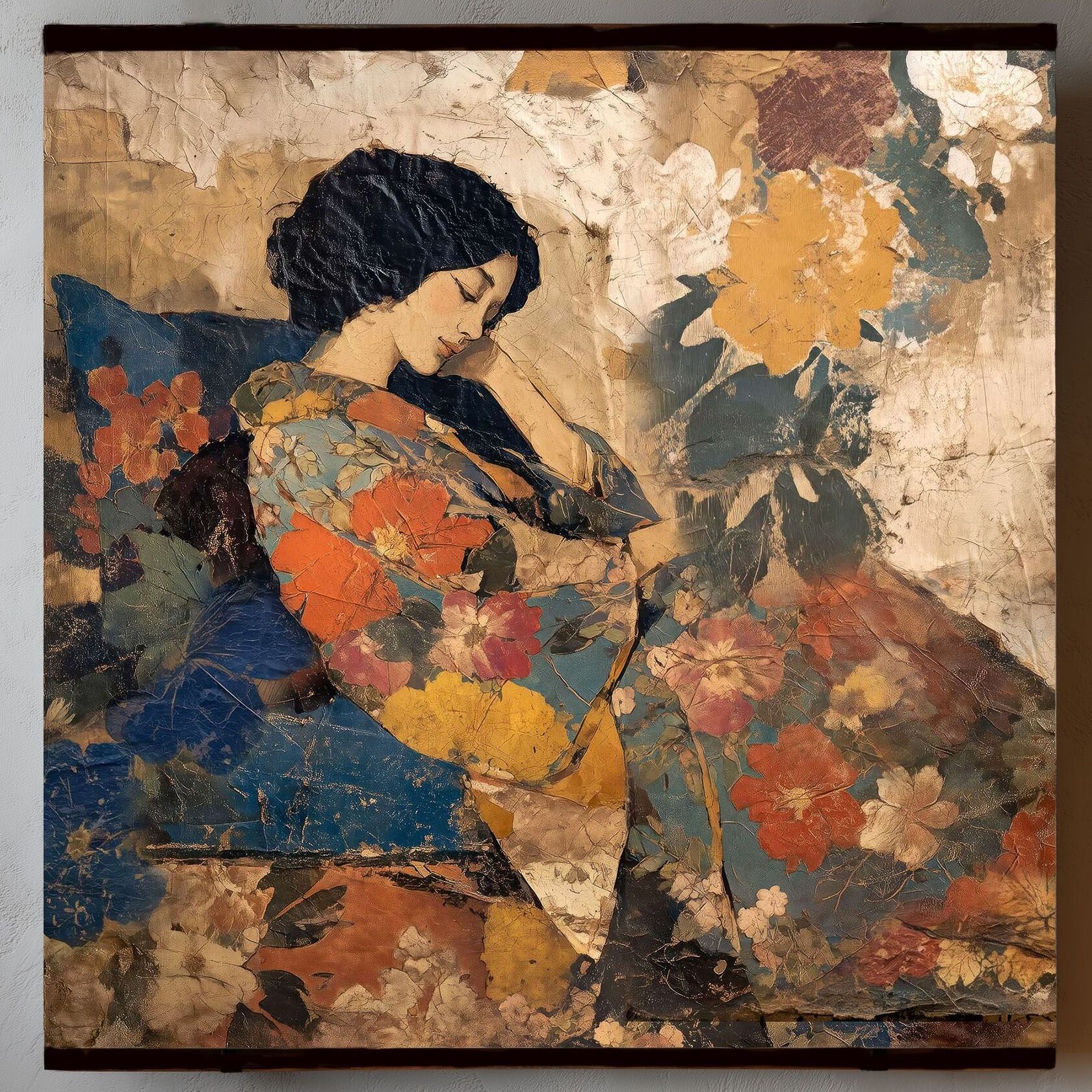 Toile à suspendre, imprimée sur papier froissé et plissé à la main