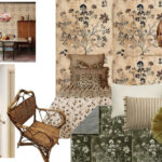 moodboard sur les tons beige et vert mousse