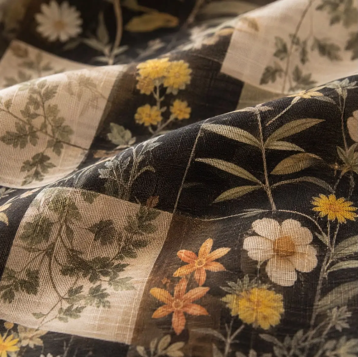 plaid, nappe, rideau fleuri, en gaze de coton, campagne chic, chambre, salon, portière décorative, tête de lit textile, décoration murale tissu, tenture murale florale, rideau haut de gamme français, , fleurs anciennes, romantique.
