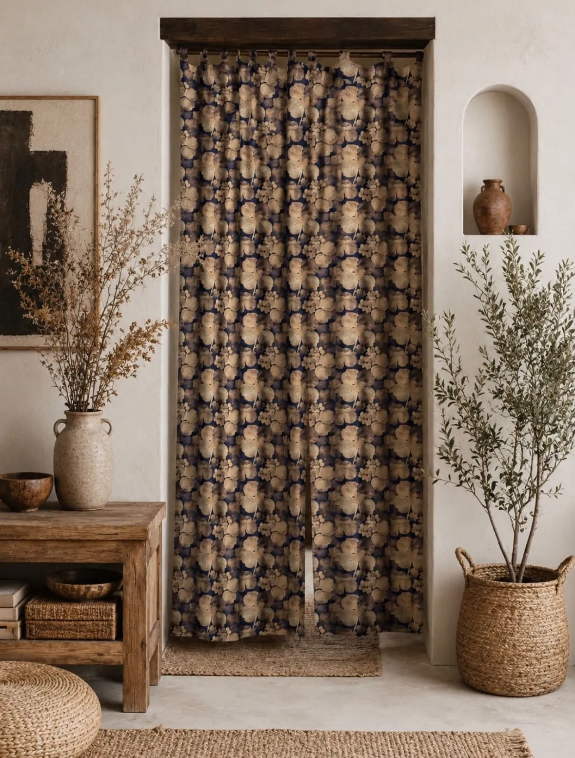 plaid, nappe, rideau fleuri, en gaze de coton, campagne chic, chambre, salon, portière décorative, tête de lit textile, décoration murale tissu, tenture murale florale, rideau haut de gamme français, , fleurs anciennes, romantique.