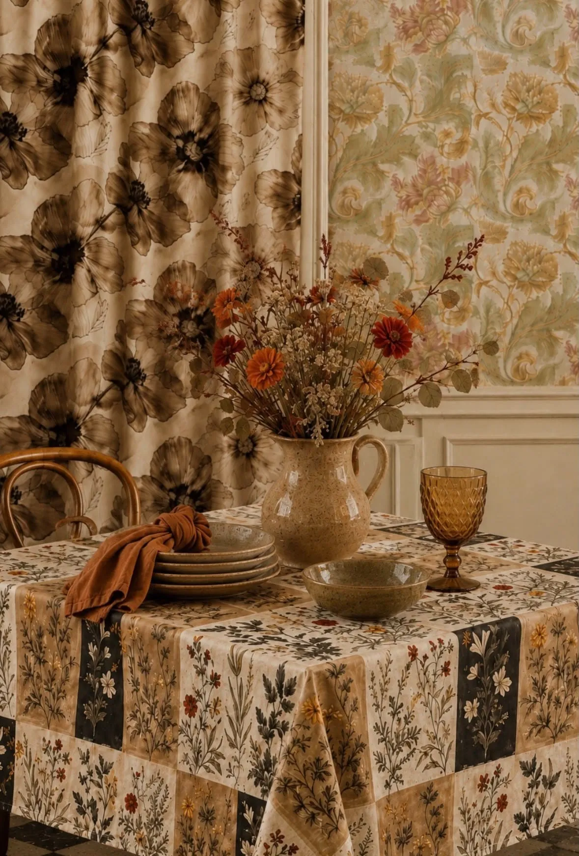 plaid, nappe, rideau fleuri, en gaze de coton, campagne chic, chambre, salon, portière décorative, tête de lit textile, décoration murale tissu, tenture murale florale, rideau haut de gamme français, , fleurs anciennes, romantique.