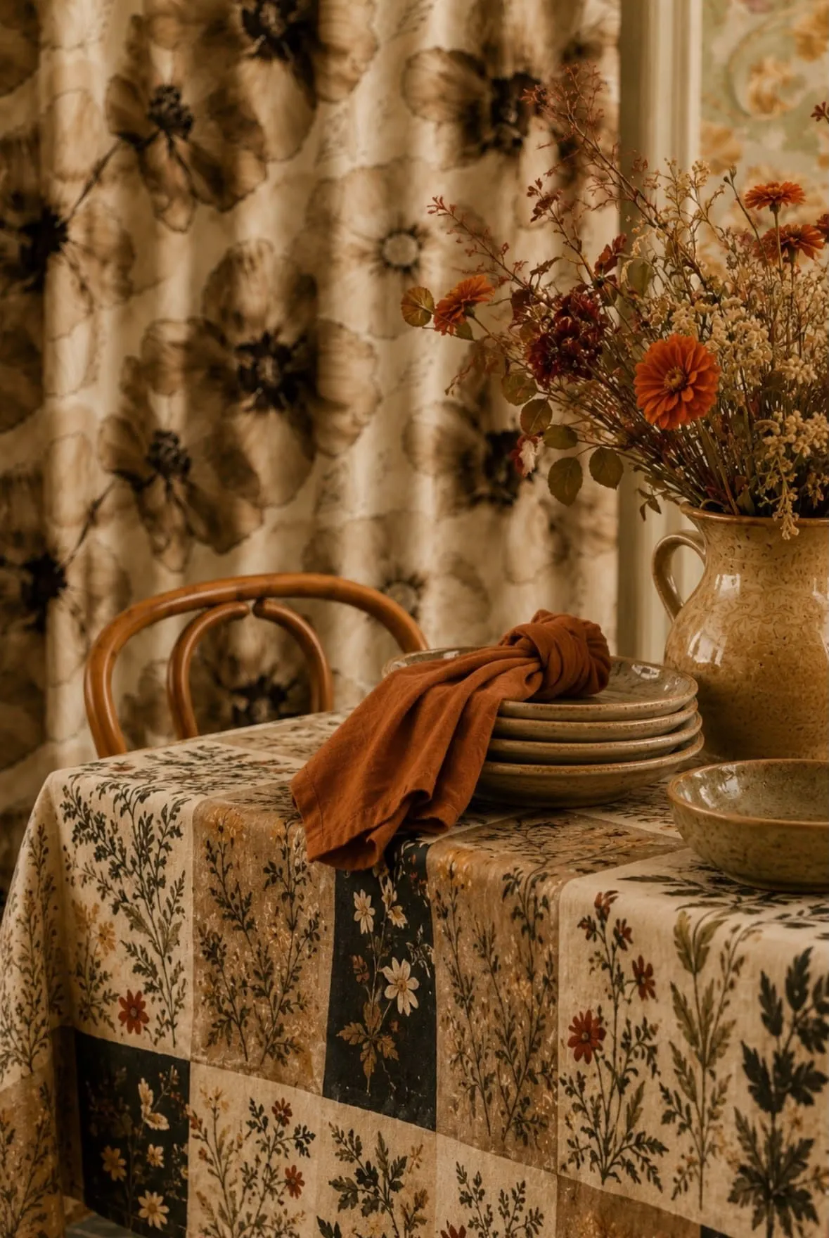 throw, tablecloth, floral curtain, cotton gauze, country chic, bedroom, living room, decorative drape, fabric headboard, fabric wall decor, floral wall hanging, high-end French curtain, vintage flowers, romantic.