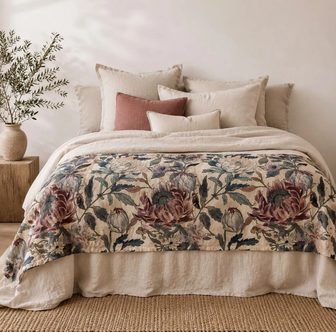 Plaid bout de lit en gaze de coton – Herbarium