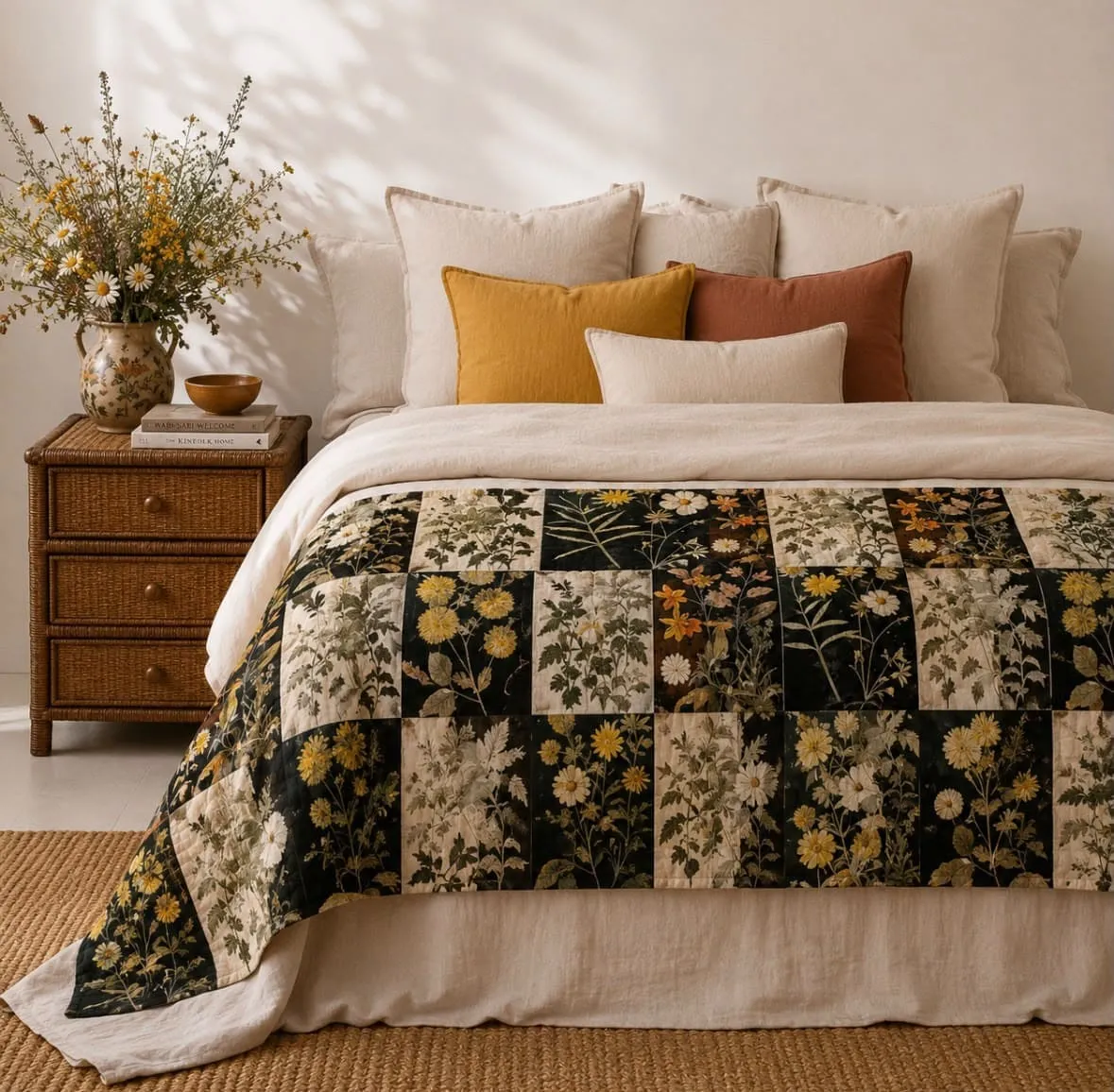 Plaid bout de lit en gaze de coton – Herbier Minuit