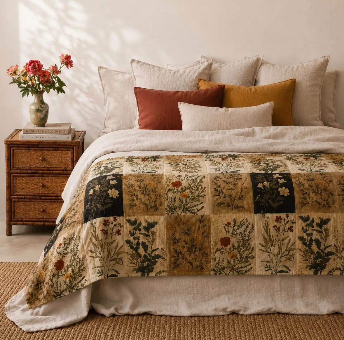 Plaid bout de lit en gaze de coton – Herbier Sépia