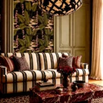 Papier peint panoramique feuillage sombre collection Modern Style dans un salon design